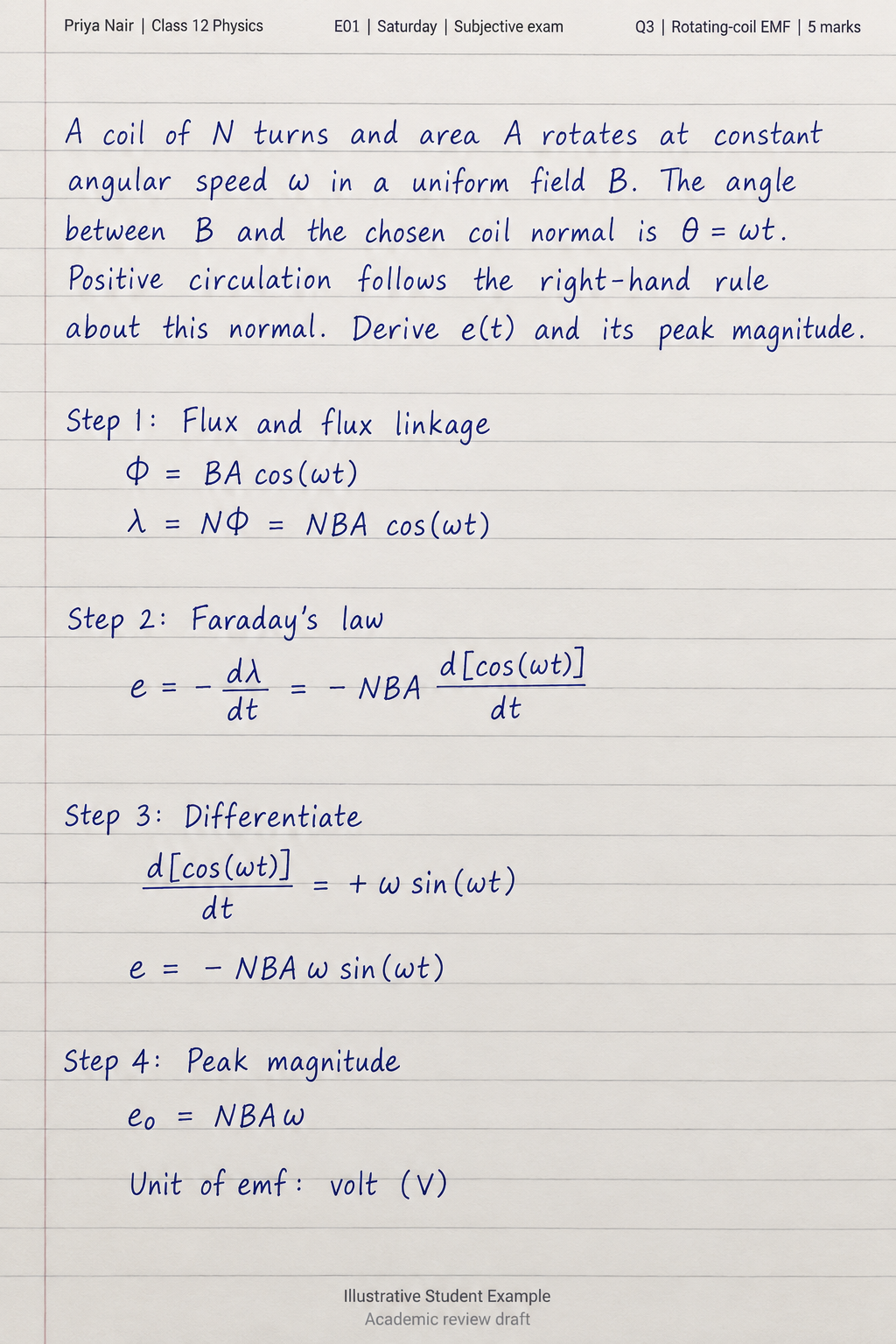 Exam Step 3 contains a plus sign where the cosine derivative requires a minus sign.