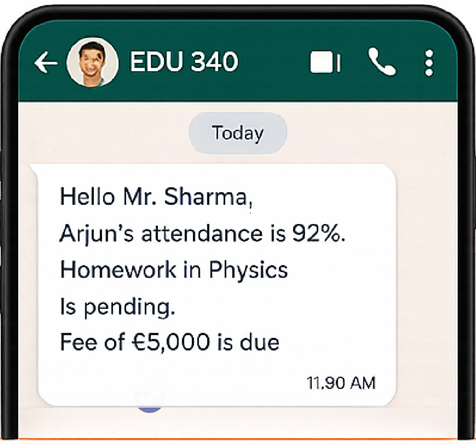 WhatsApp update on student attendance, homework, and fees